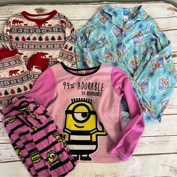 Despicable Me Minions Pink Pajama Set Frozen Bear Fair Isle Girls size 8 - Picture 3 of 15